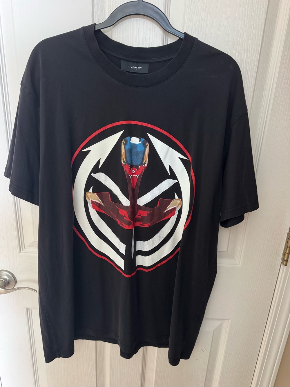 Givenchy Black Short Sleeve Graphic Tee with Red, White and Blue Accent